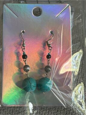 Turquoise & Silver Bead Drop Earrings